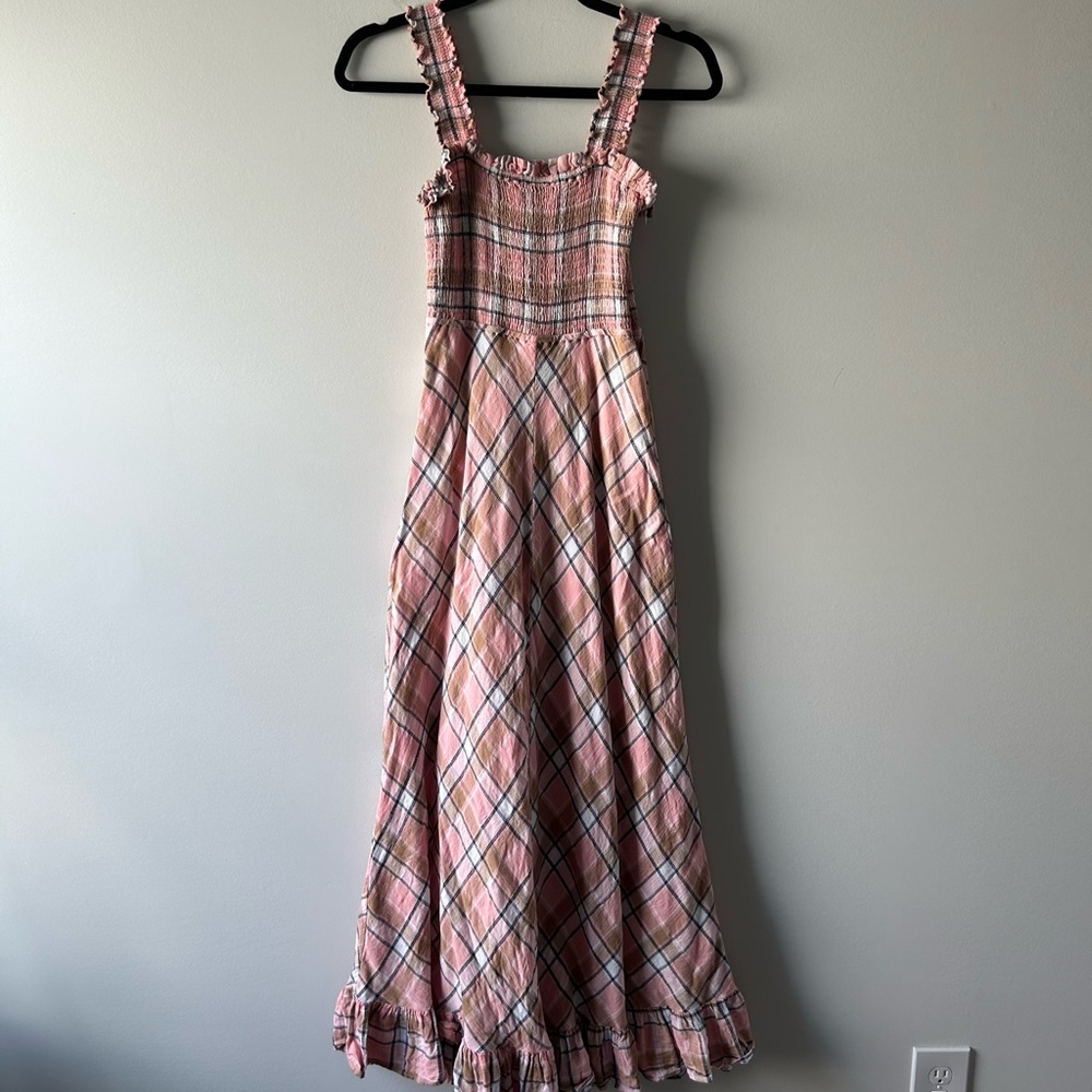 Sundays pink plaid sleeveless maxi dress